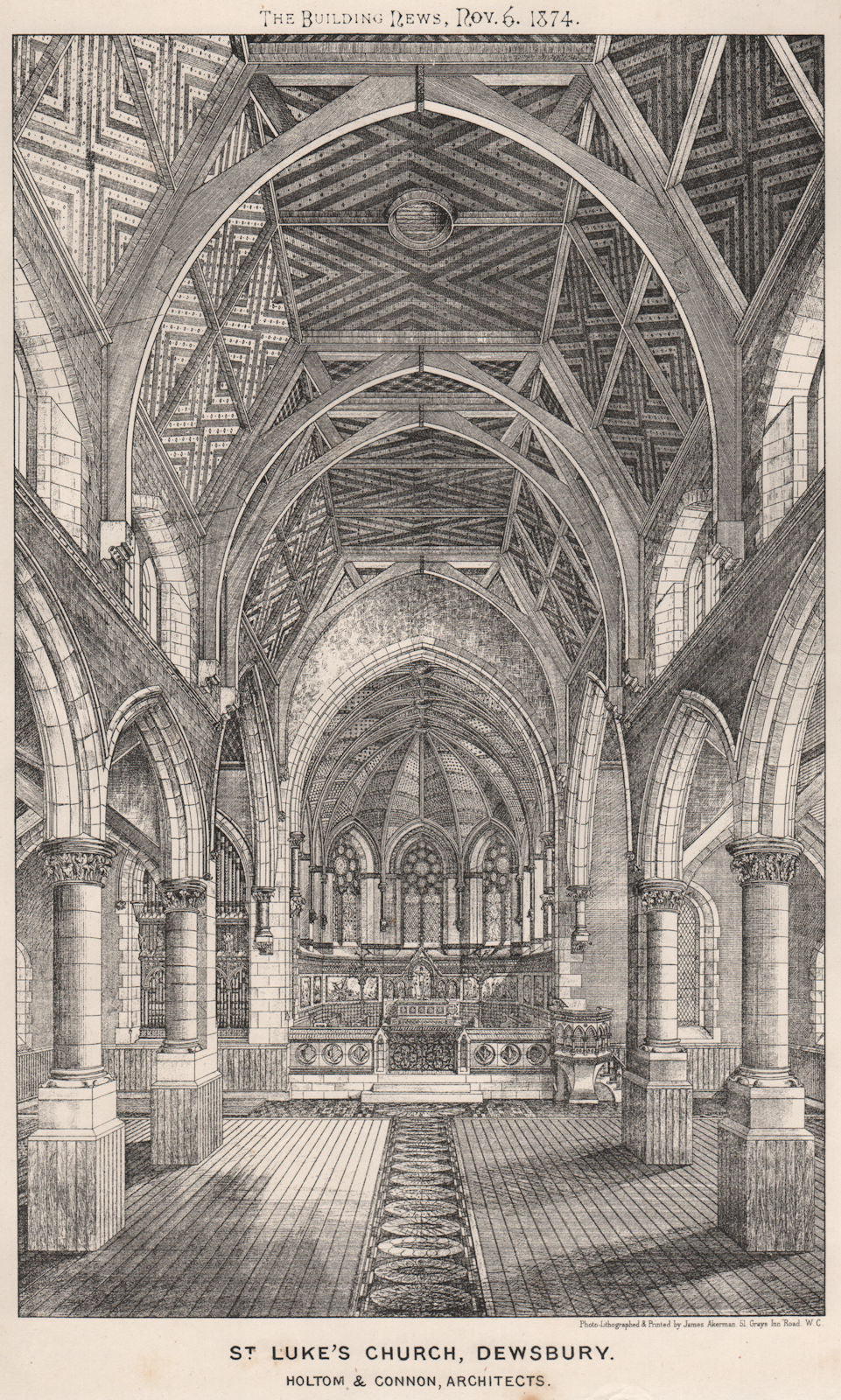 St. Luke's Church, Dewsbury; Holtom & Connon, Architects. Yorkshire 1874 print